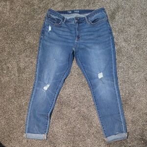 a.n.a Distressed Blue Denim Mid-Rise Jeggings